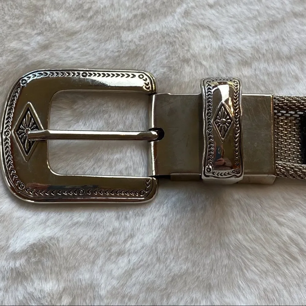 Metal Mesh Silver Tone Indian Head and Beaded Belt Size Small